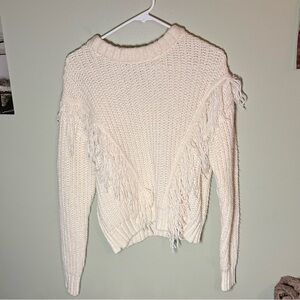 Freshman Cream Fringe Crewneck Sweater